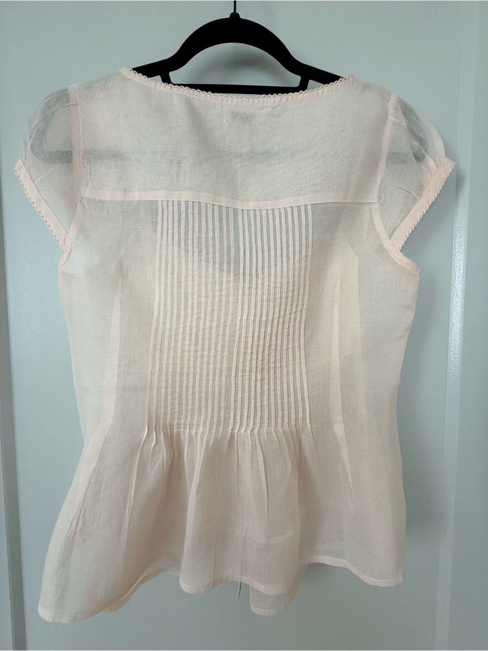 Odille Pale Peach Sheer Button-Front Cap Sleeve Blouse (Anthropologie) - Picture 3 of 6